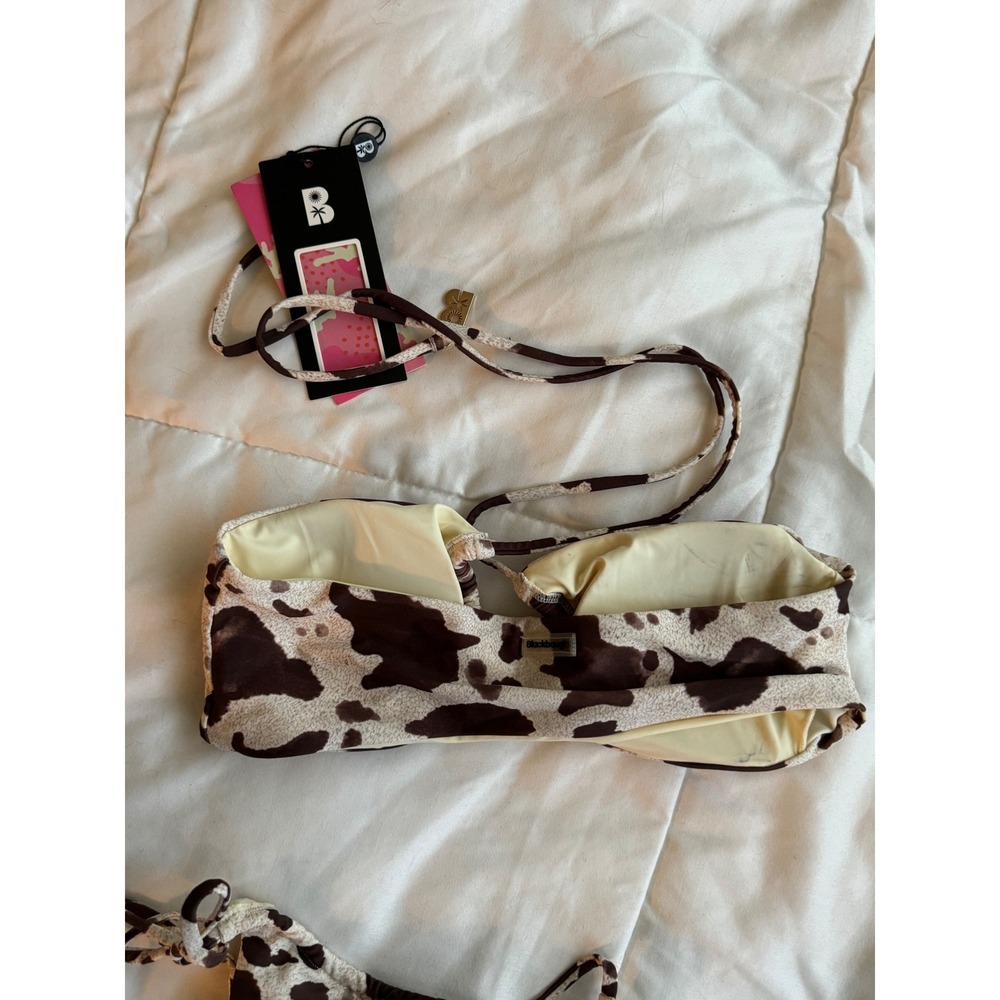 NWT Blackbough Women's Brown Penny Cow Print Tie Bikini Top & Bottom Set Size S - Picture 11 of 15